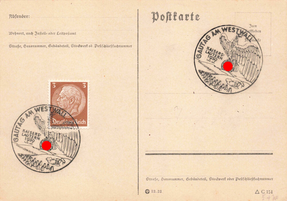 Gautag Am Westwall 1939 Postkarte Mit Sonderstempel 10 00