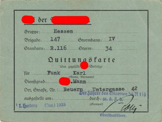 Konvolut Ausweise eines NSDAP und SA Angehörigen aus Hessen