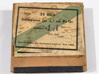 Transportkasten aus Pappe " 25 Stück Lichtspuren für 3,7cm Pz.Gr"  datiert 1940