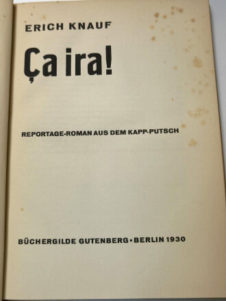 "Ca Ira Reportage Roman aus dem Kapp-Putsch"...