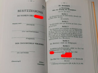 Sammeldruck "Merkblatt 15/5 - Orden und Ehrenzeichen Abschnitt I Neudruck von 1.Juli 1943", 295   Seiten, über DIN A5, gebraucht