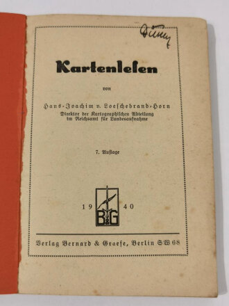 "Kartenlesen" Berlin, 1940, 117 Seiten, ausklappbarer Anhang, unter A5