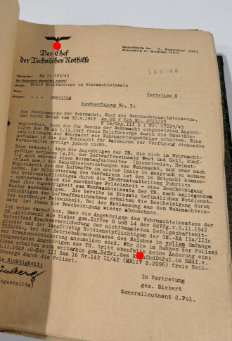 Technische Nothilfe, Aktenorder mit Korrespondenz von 1943. Hochinteressant