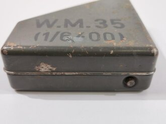 Winkelmesser 35 Wehrmacht. Der Kasten original lackiert, ungereinigtes Set, mit dem seltenen Schlüssel