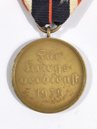 Kriegsverdienstmedaille " Für Kriegsverdienste " 1939 mit seltenem frühen Verleihungsband ( Orangefarbig )