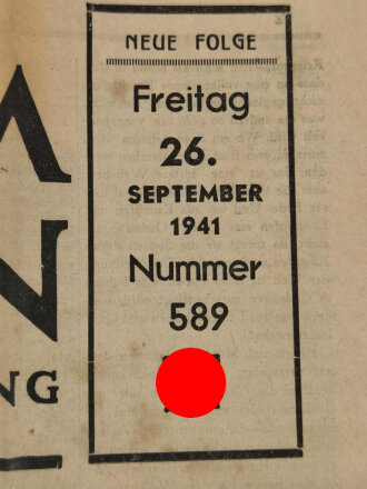 Wacht im Südosten, Deutsche Soldatenzeitung, 4 Seiten, Nummer 589, Ausgabe 26. Sept. 1941