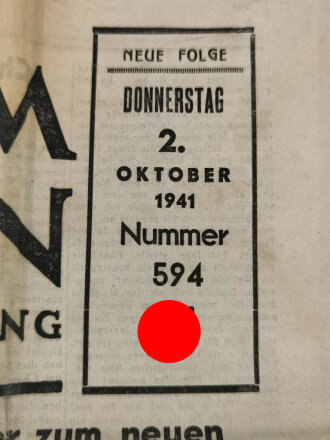 Wacht im Südosten, Deutsche Soldatenzeitung, 4 Seiten, Nummer 594, Ausgabe 02. Okt. 1941