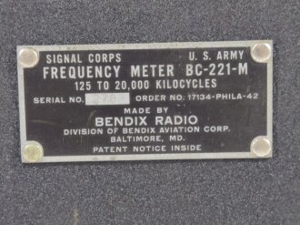 U.S. Signal Corps , 1942 dated " Frequency Meter BC-221-M" Not tested