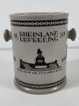 Rheinland Befreiung 1930, dekorativer Sektkühler aus Steingut, Darstellend die Festung Ehrenbreitstein sowie Sinnspruch. Höhe 28,5cm