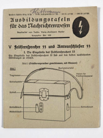 Ausbildungstafeln für das Nachrichtenwesen " V Feldfernsprecher 33 und Amtsanschliesser 33""