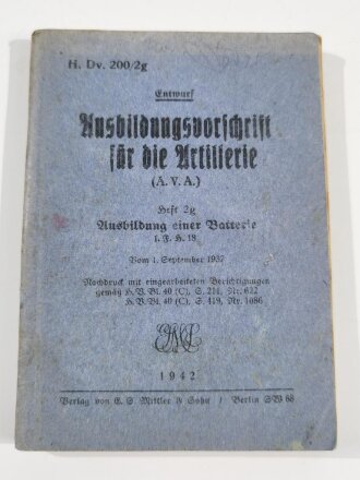 Ausbildungsvorschrift für die Artillerie, 1942, 228 Seiten, DIN A6, gebraucht