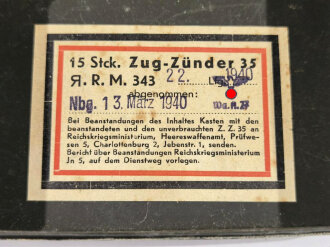 Transportkasten für " 15 Stück zug Zünder 35 " der Wehrmacht, datiert 1940