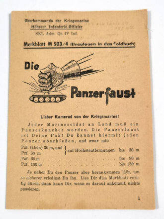 Kriegsmarine, "Merkblatt M503/4 Die...