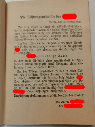 Der Weg zum SA-Sportabzeichen - Ausführungs und Prüfungsbestimmungen, Ausgabe 1938, 58 Seiten, DIN A6