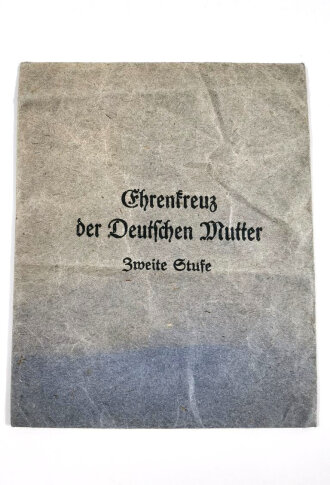 Verleihungstüte zum Ehrenkreuz der Deutschen Mutter in Silber ( zweite Stufe ), Rückseitig mit Hersteller " Carl Forster & Graf, Schw.Gmünd, guter Zustand