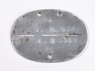 Erkennungsmarke Wehrmacht aus Aluminium eines Angehörigen " 8/ J.R. 538 " 8. Infanterie Regiment 538