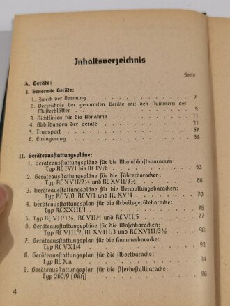 Oberkommando des Heeres "Richtlinien über Austattung der genormten Reicharbeitsdienst-Baracken mit Geräten und technischen Ausrüstungen, datiert 1939, 240 Seiten, ca. DIN A6