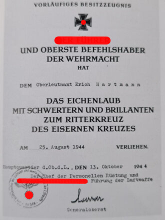 Der Jagdflieger Erich Hartmann,  Bilder und Dokumente. DIN A4, 296 Seiten, gebraucht,  aus Raucherhaushalt