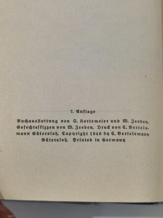 "Narvik. Vom Heldenkampf deutscher Zerstörer", datiert 1940, 408 Seiten, gebraucht, DIN A5, aus Raucherhaushalt