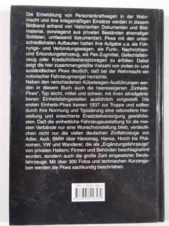 Personenkraftwagen der Wehrmacht, Kübelwagen, Einheits - PKW, eingezogene und erbeutete Personenwagen im Einsatz, Reinhard Frank,  DIN A5, 195 Seiten