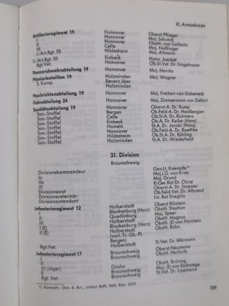 "Heereseinteilung 1939", Gliederung, Standorte und Kommandeure sämtlicher Einheiten und Dienststellen des Friedensheeres am 3. 1. 1939 und die Kriegsgliederung vom 1. 9. 1939, Generalleutnant a. D. Friedrich Stahl,  DIN A5, 210 Seiten