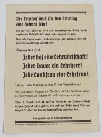 Werbefaltblatt "Plüg mit, Kamerad!" Ein Hof ohne Lehrling, ist ein Hof ohne Zukunft" 4 Seiten, DIN A5