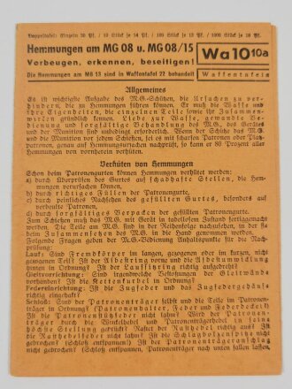 Waffentafel Wa10-10a "Hemmungen am MG 08 u. MG 08/15" von 1940