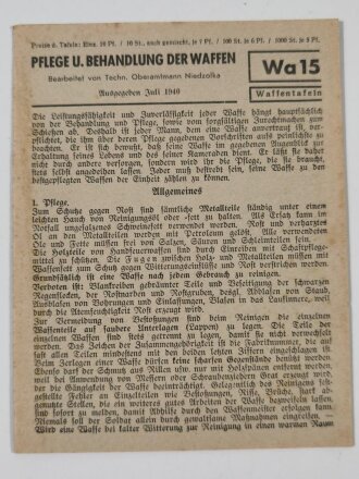 Waffentafel Wa 15 "Pflege u. Behandlung der Waffen" von 1940