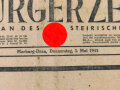 Marburger Zeitung, Amtliches Organ des steirischen Heimatbundes, Nr. 123 vom 3. Mai 1945, "Des Führeres Vermächtnis"