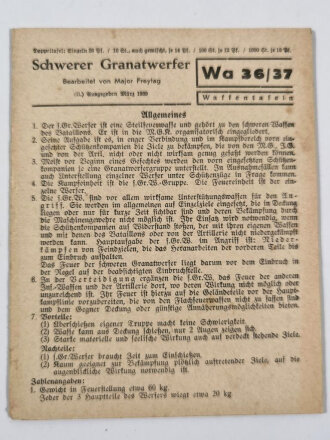 Waffentafel Wa 36/37 "Schwere Granatwerfer" von 1939