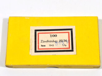 Pappverpackung " 100 Zündhütchen 92/36" ( für 2cm ) datiert 1943