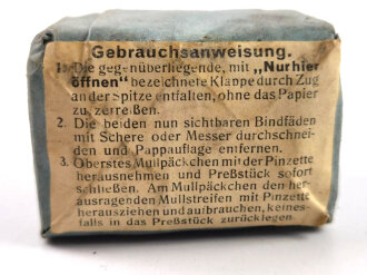 Pack " 10 keimfreie Mullstreifen" datiert 1937,  gehört so unser anderem in Verbandkästen Wehrmacht und Luftschutz