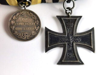 Württemberg, Ordenspange Eisernes Kreuz 2.Klasse 1914,  Silberne Militärverdienstmedaille König Wilhelm II. 1892 - 1918