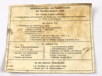 Inhaltsverzeichnis der Sanitätstasche für Sanitätsoffiziere, 1938