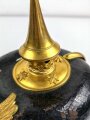 Preussen, Pickelhaube für einen Reserveoffizier. Glocke eingesunken, Schuppenkette defekt. Keine Doppellöcher, in allen Teilen Original und zusammengehörig