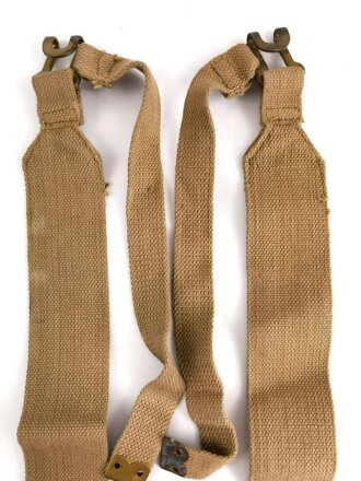 British WWII, Pair of Pattern 1937 Haversack shoulder straps (Left and right  webbing L straps ) used. A set of brass buckles included ( no picture )