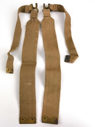 British WWII, Pair of Pattern 1937 Haversack shoulder straps (Left and right  webbing L straps ) used. A set of brass buckles included ( no picture )