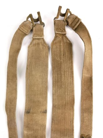 British WWII, Pair of Pattern 1937 Haversack shoulder straps (Left and right  webbing L straps ) used. A set of brass buckles included ( no picture )