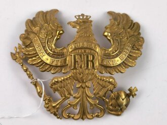 Preußen, Pickelhauben emblem  für Offiziere, Messing vergoldet ,  Reichsapfel nachgelötet , Gewindestangenabstand mittig ca 76 mm