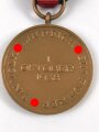 Anschlussmedaille 1. Oktober 1938 ( Sudentenland ) am Band, sehr guter Zustand