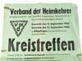 Deutschland nach 1945, Verband der Heimkehrer Plakat "Kreistreffen in Mögglingen 11. und 12. September 1954", mehrmals geknickt, DIN A1, stark gebraucht