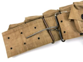 U.S. WWI, Model 1917  enlisted medical belt with unusual pouch attached. Buckle damaged with old " repair" hard to find