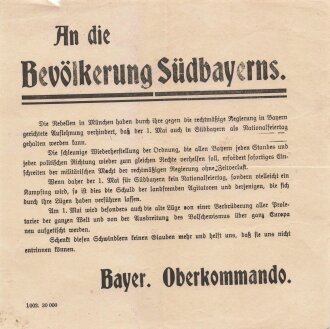 Bayer. Oberkommando 1919, Flugblatt "An die...