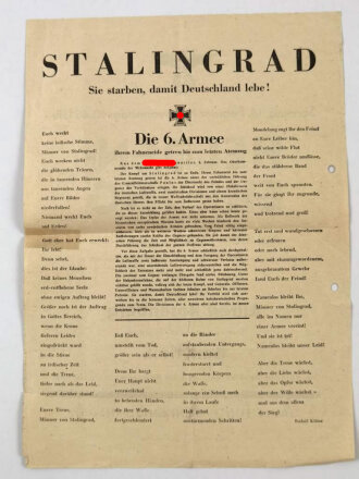 Aushang / Flugblatt "Stalingrad - Sie starben, damit...
