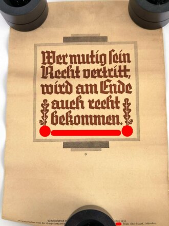 Wochenspruch der NSDAP, 29. Oktober bis 4. November 1939, eingerollt