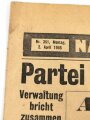 Alliiertes Flugblatt "Nachrichten für die Truppe - Partei hat ausgespielt" stark gebraucht, Nr. 351, 2. April 1945