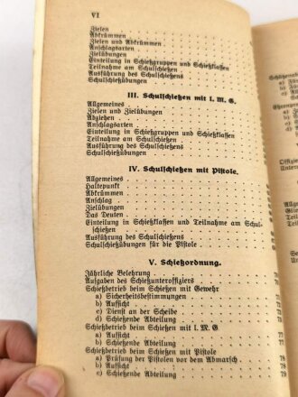 "Schießvorschrift für Gewehr (Karabiner), leichtes Maschinengewehr, Pistole usw.", datiert 1937, DIN A5, 162 Seiten