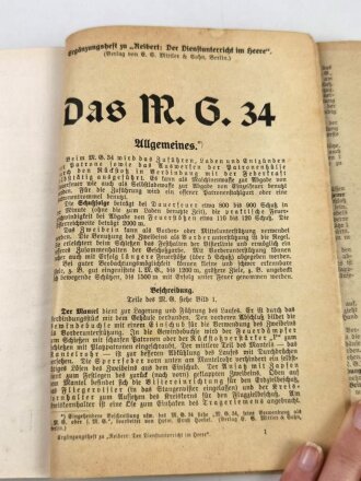 "Der Dienstunterricht im Heere  - Ausgabe für den Schützen der S.M.G.Schützen", Jahrgang 1937/38, ca. 350 Seiten, DIN A5, Umschlag gelöst