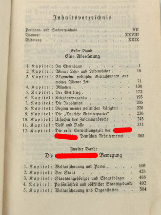 Adolf Hitler "Mein Kampf" rote Dünndruckausgabe von 1940. Leichter Wasserschaden