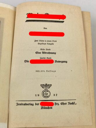 Adolf Hitler "Mein Kampf" blaue Volksausgabe von 1937, mit Widmung eines Hauptmann und Kompanie Chef von 1937.